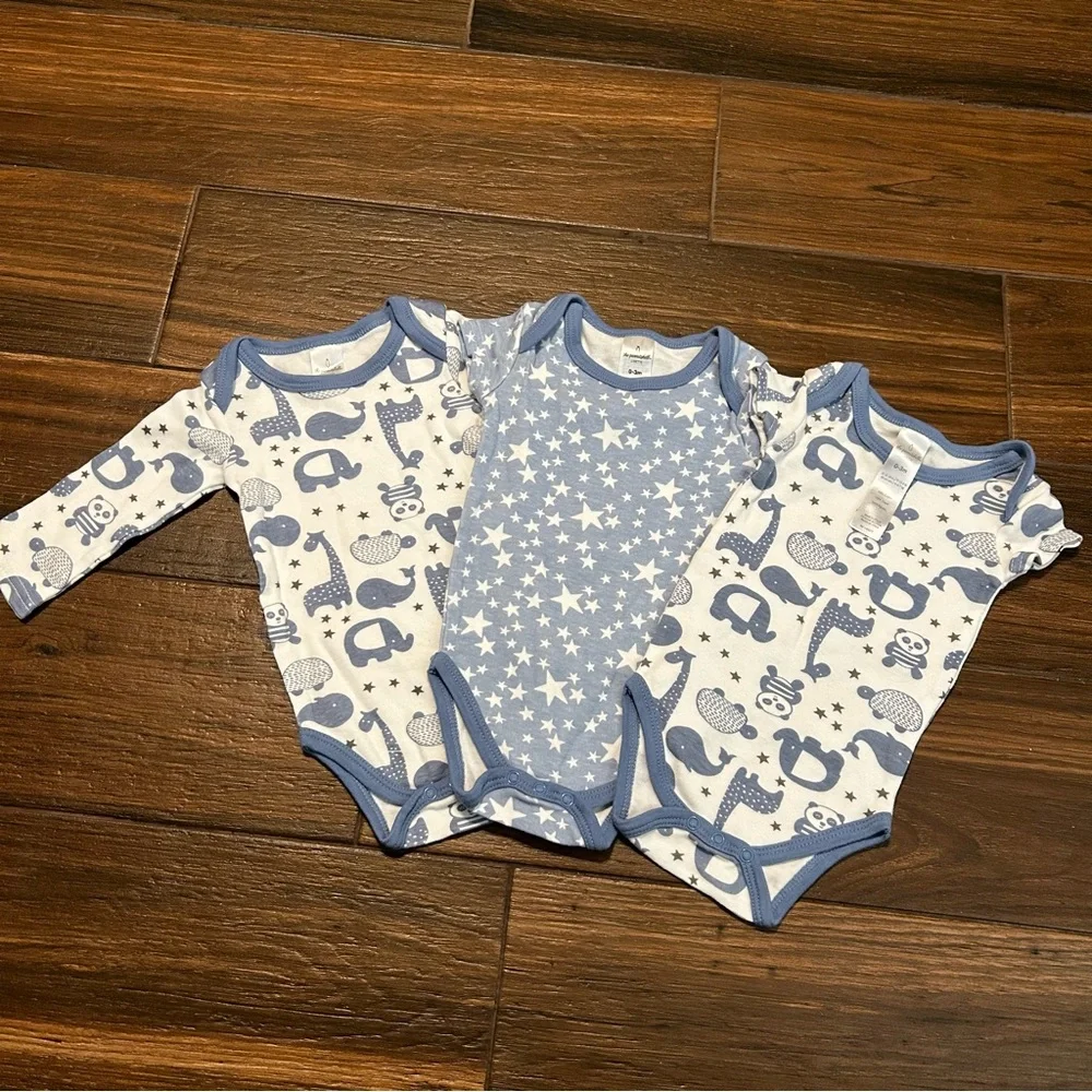 The Peanutshell Layette 3 Pack‎ Bundle Onesies 0-3 Months 100% Cotton Blue White